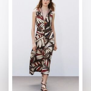 Zara Belted Printed Midi Dress
